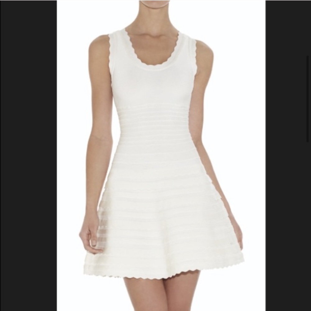 Herve Leger Jules White Scallop Edge Bandage Dress